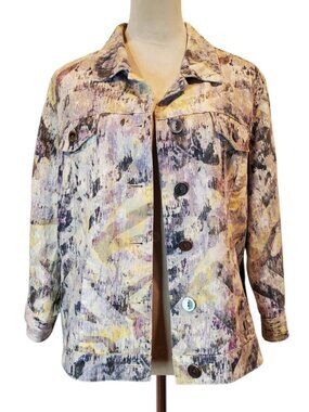 CHICOS Linen Cotton Jacket Splendid Rain Atalia Purple Yellow White